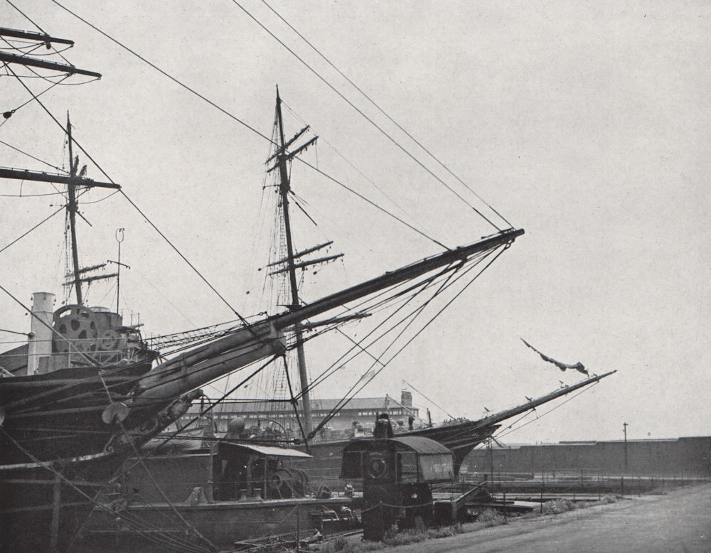 Australian Barque at East India Dock. E.O. HOPPÉ. London 1930 old print