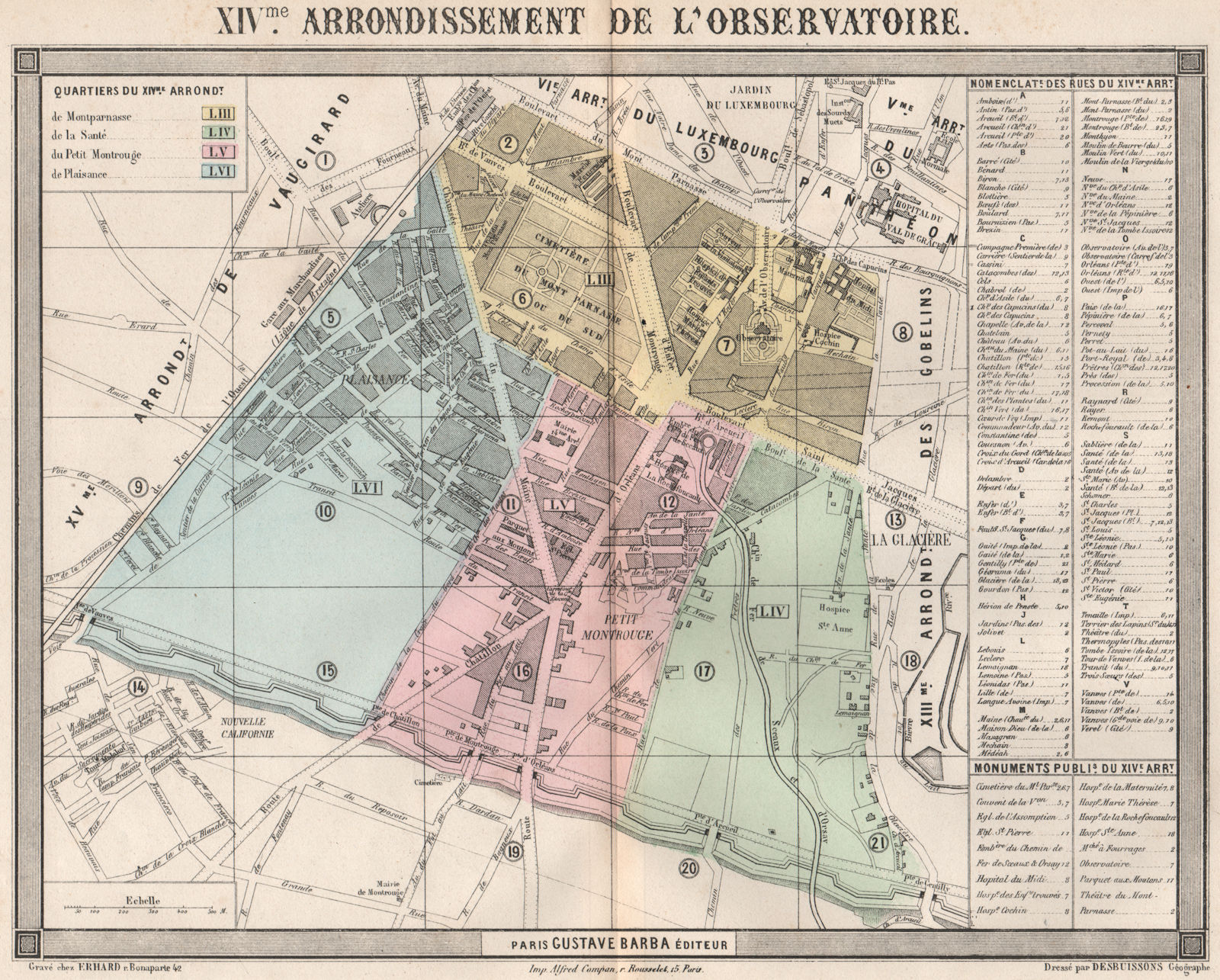 Associate Product PARIS 14e 14th XIVme arrondissement de l'Observatoire. BARBA 1860 old map