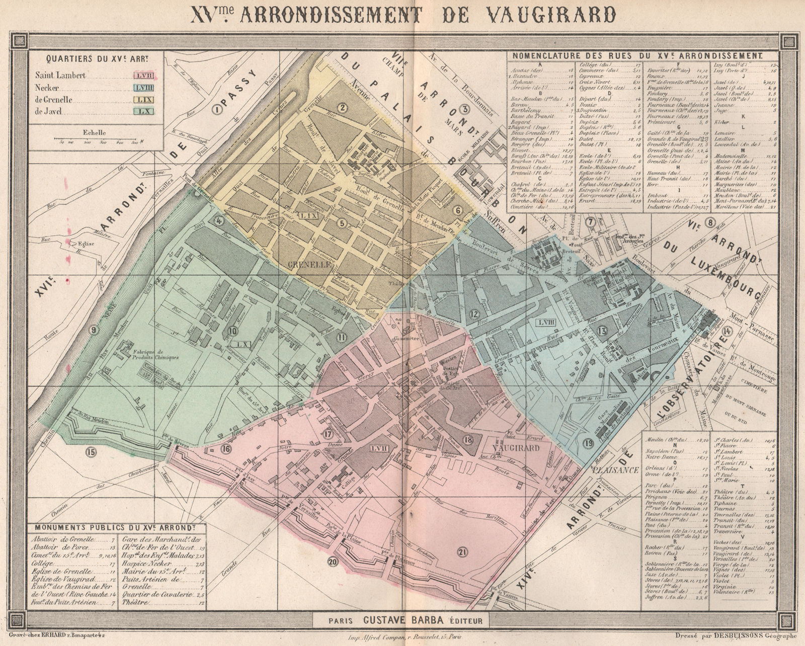Associate Product PARIS 15e 15th XVme arrondissement de Vaugirard. BARBA 1860 old antique map