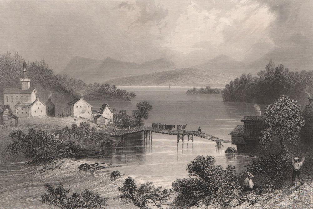 Associate Product QUEBEC. Outlet of Lake Memphremagog, at Magog. Merry's Point Park. BARTLETT 1842