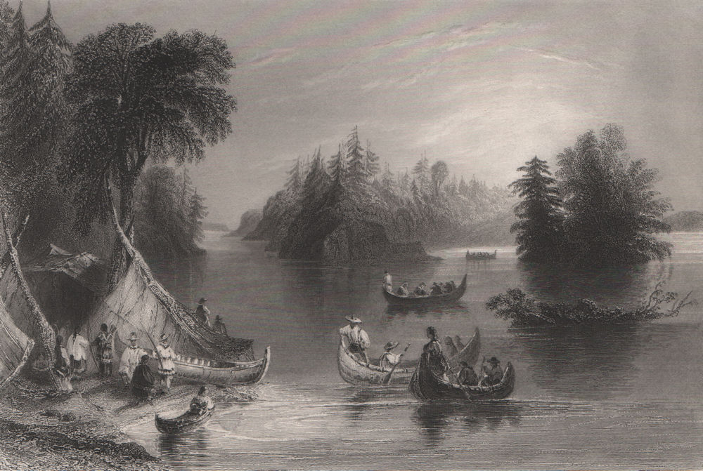 Associate Product CANADA. Indian Scene on the St. Lawrence. Canoes. Tipis. BARTLETT 1842 print