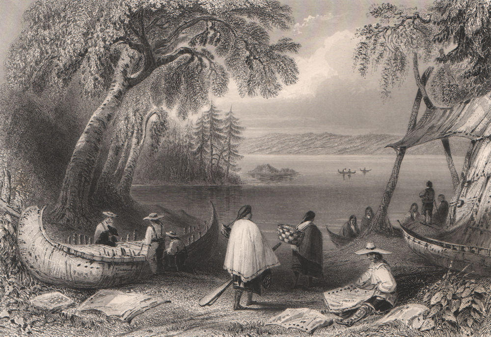 Associate Product CANADA. Canoe building at Papper's Island (Ottawa River). BARTLETT 1842 print