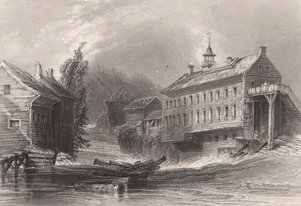 Associate Product CANADA. Mills at Sherbrooke, on the River Magog, Quebec. BARTLETT 1842 print