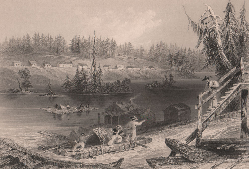 Associate Product CANADA. Timber slide at Les Chats, Ottawa River. Raft. BARTLETT 1842 old print