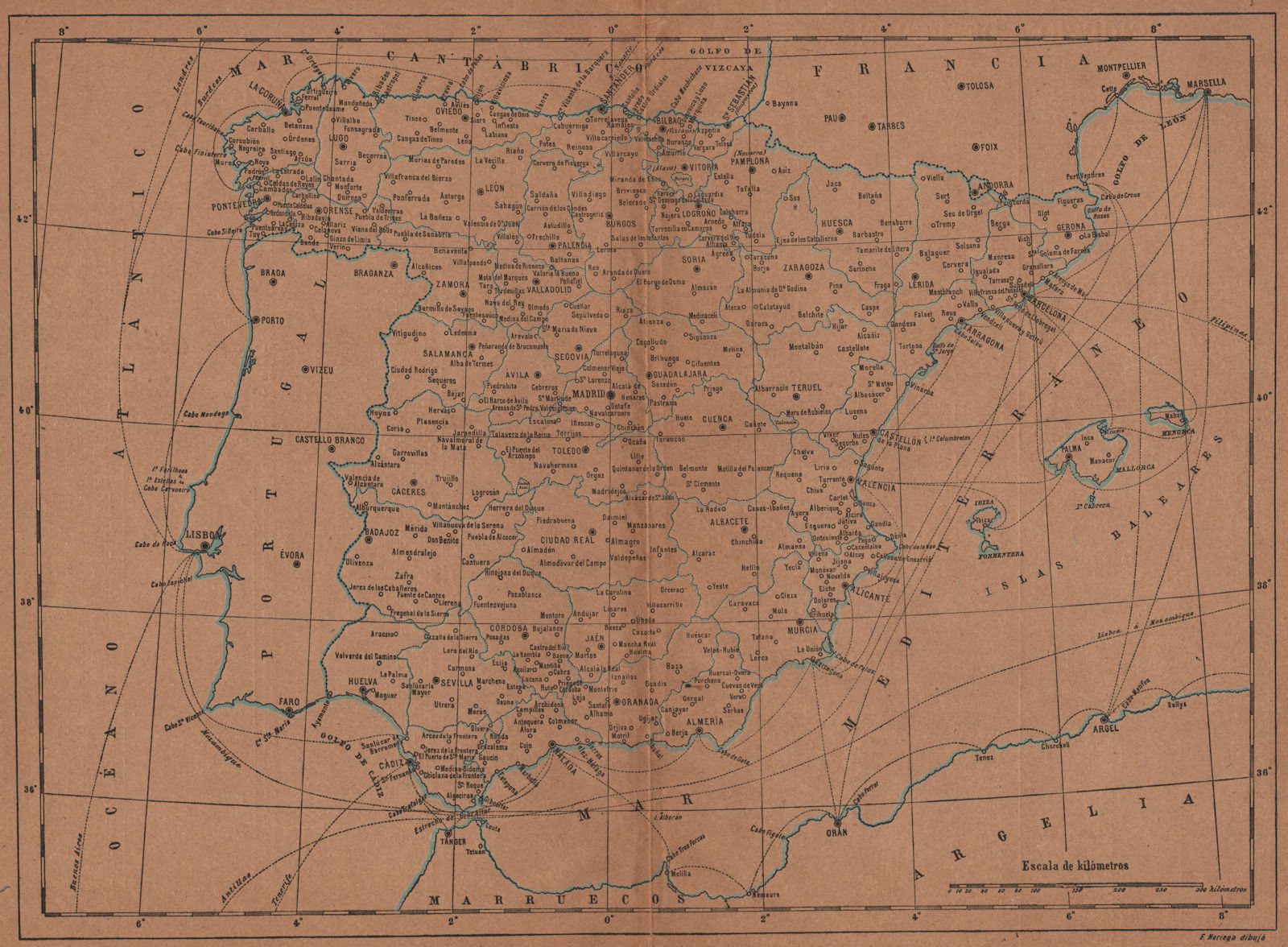 SPAIN ESPAÑA. Mapa antiguo 1905 old antique vintage plan chart