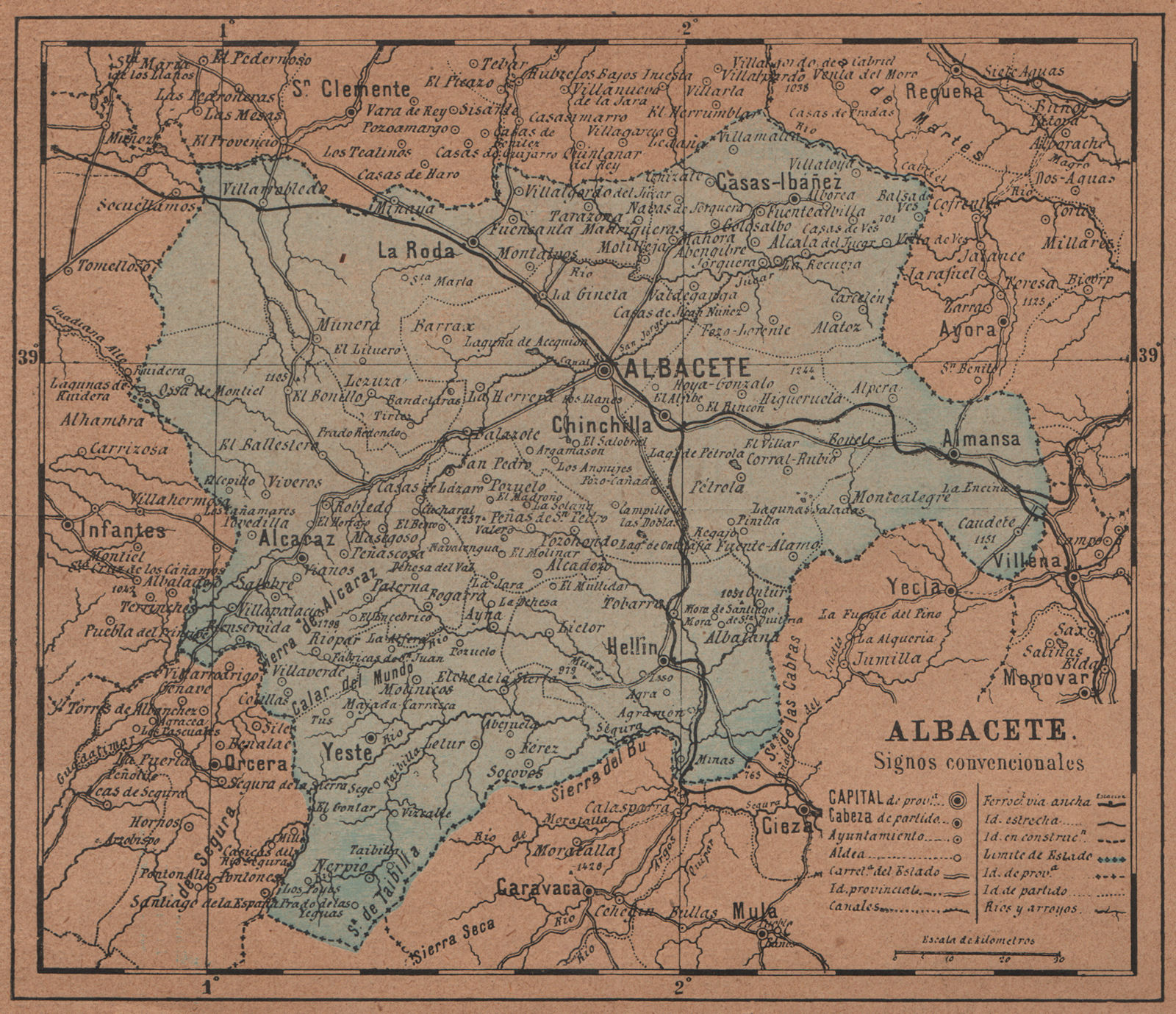 Associate Product ALBACETE. Castilla-La Mancha. Mapa antiguo de la provincia 1905 old