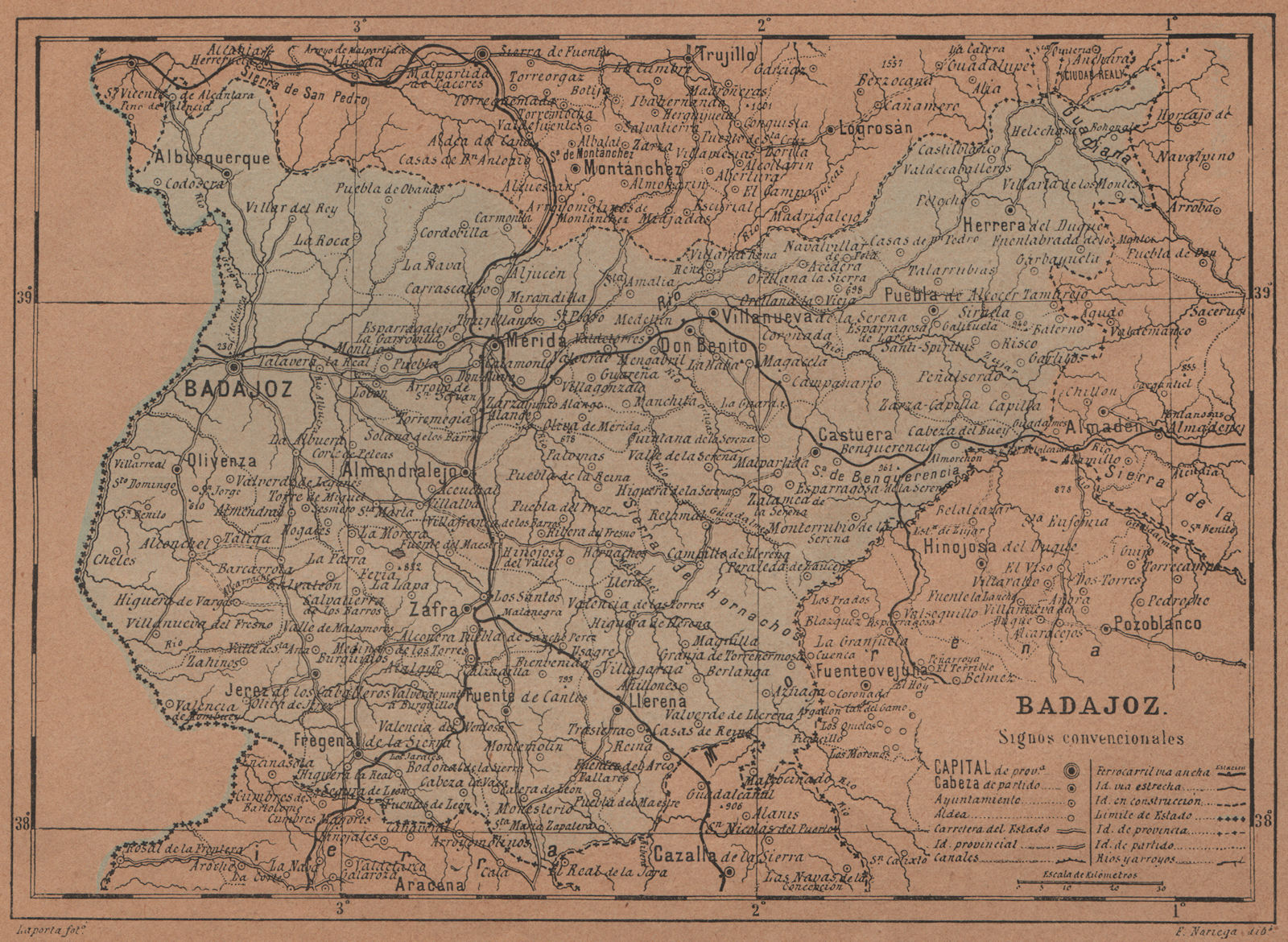 Associate Product BADAJOZ. Mérida. Extremadura. Mapa antiguo de la provincia 1905 old