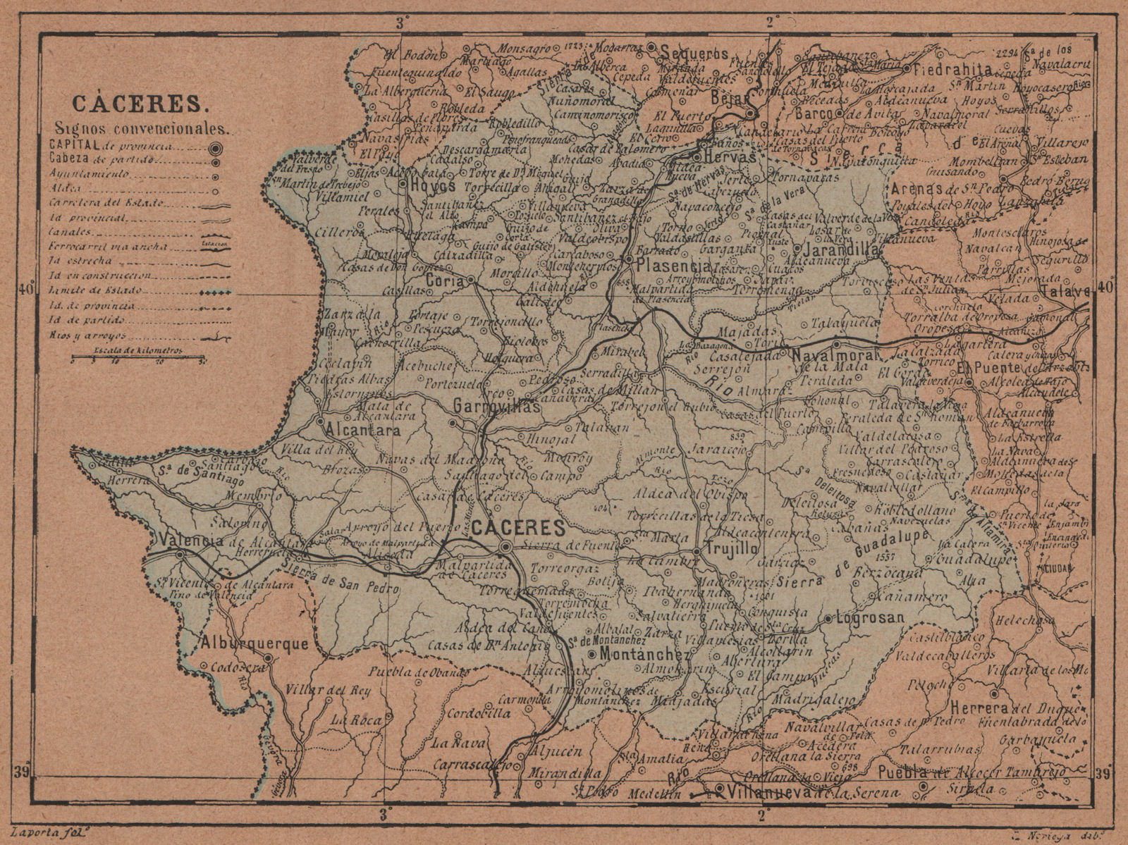 Associate Product CÁCERES. Caceres. Extremadura. Mapa antiguo de la provincia 1905 old
