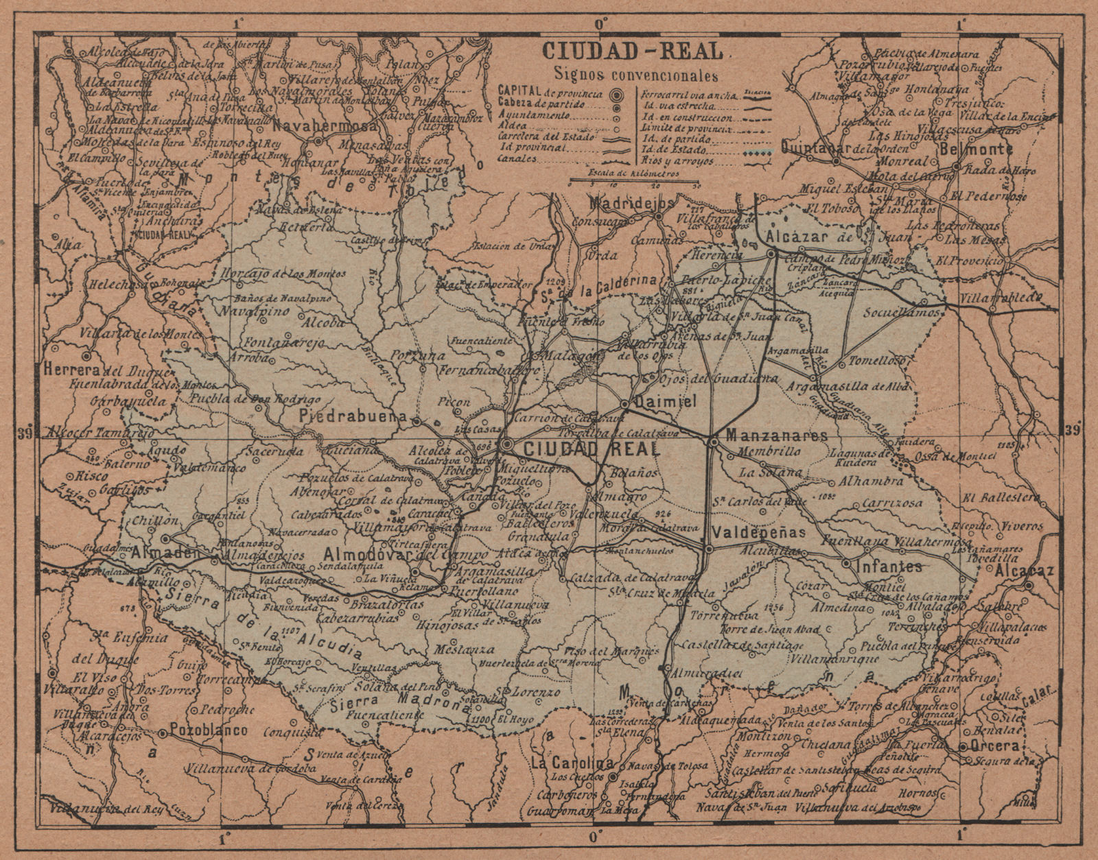 Associate Product CIUDAD REAL. Castilla-La Mancha. Mapa antiguo de la provincia 1905 old