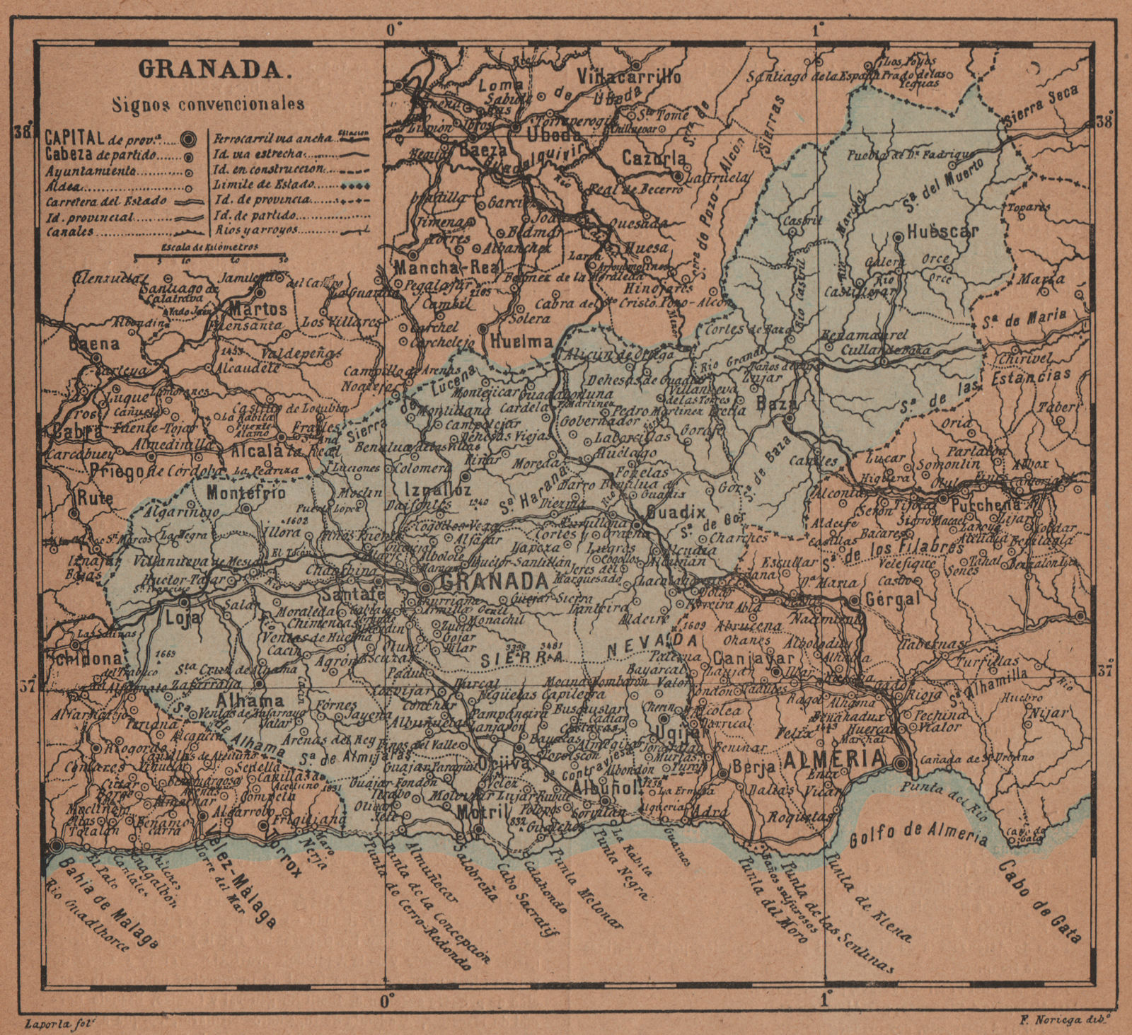 Associate Product GRANADA. Andalucia. Mapa antiguo de la provincia 1905 old antique chart