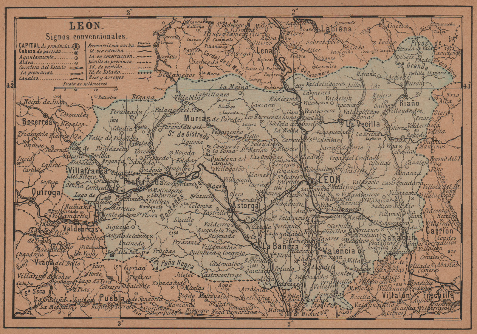 Associate Product LEÓN. Leon. Castilla y León. Mapa antiguo de la provincia 1905 old antique