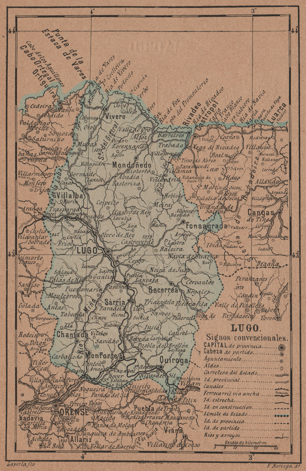 Associate Product LUGO. Galicia. Mapa antiguo de la provincia 1905 old antique plan chart