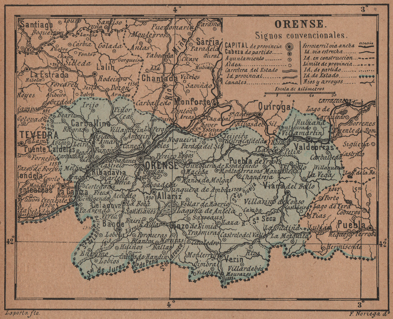 Associate Product ORENSE. Ourense. Galicia. Mapa antiguo de la provincia 1905 old antique