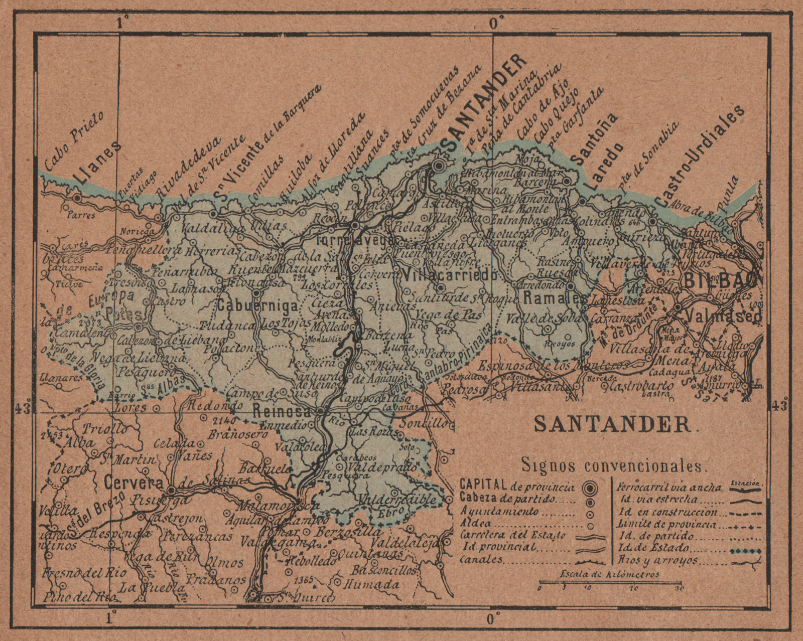 Associate Product CANTABRIA. Santander. Mapa antiguo de la provincia 1905 old antique chart