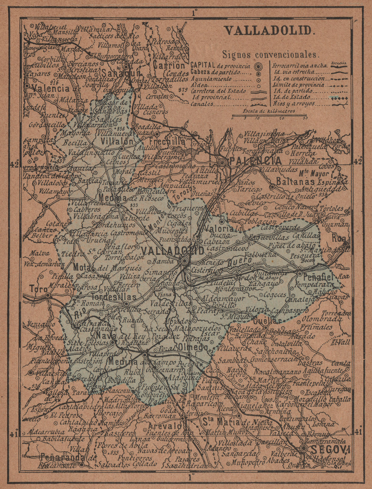 Associate Product VALLADOLID. Castilla y León. Mapa antiguo de la provincia 1905 old antique