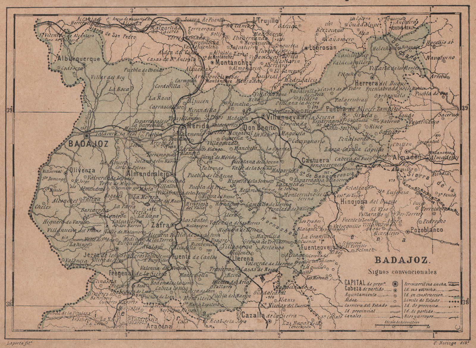 Associate Product BADAJOZ. Mérida. Extremadura. Mapa antiguo de la provincia 1908 old