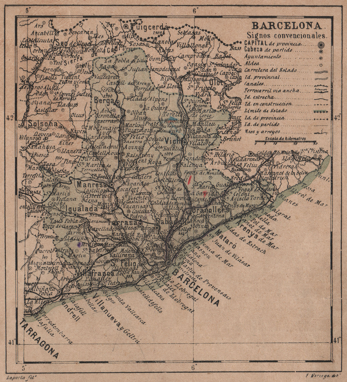 BARCELONA. Cataluña Catalunya Catalonia. Mapa antiguo de la provincia 1908