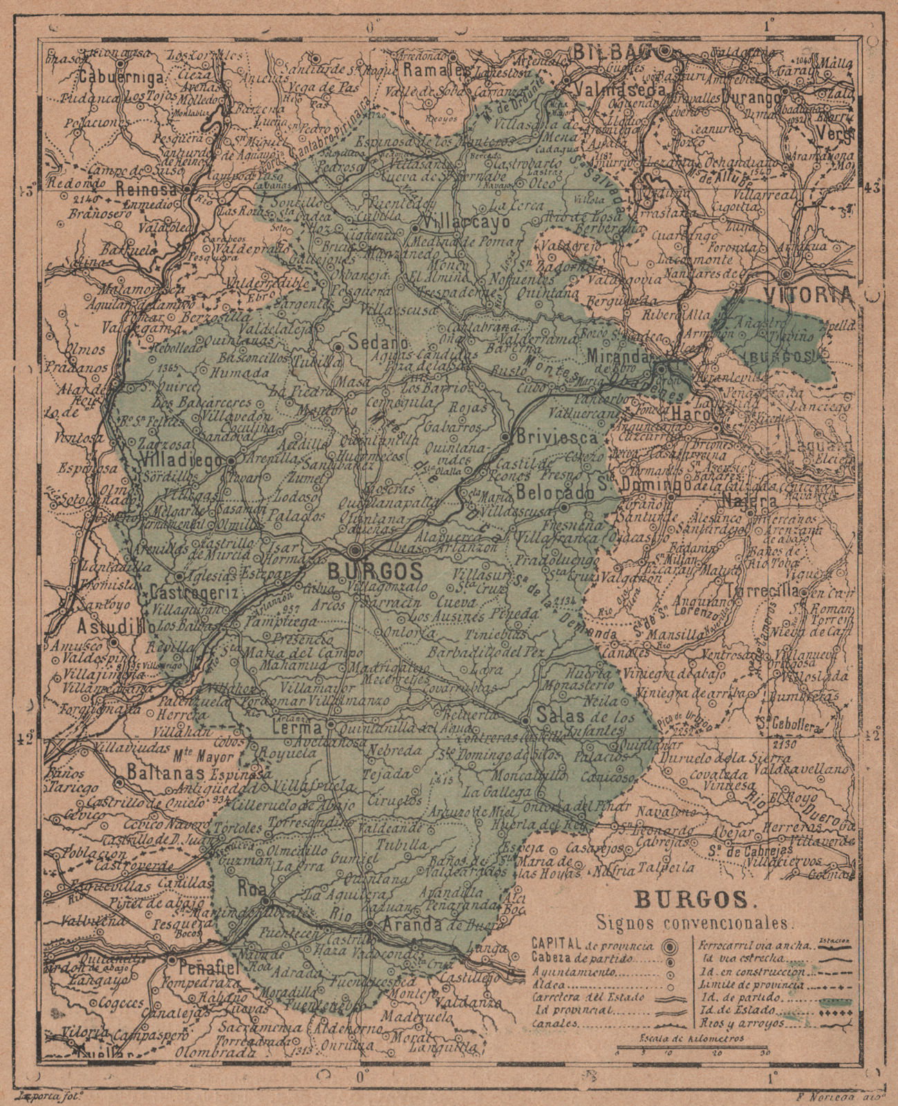 Associate Product BURGOS. Castilla y León. Mapa antiguo de la provincia 1908 old antique