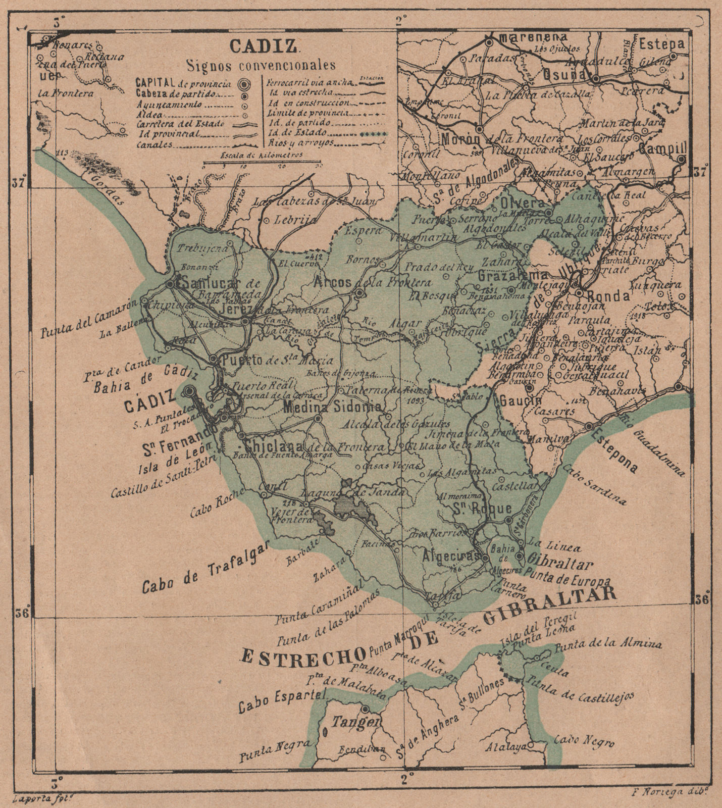 CÁDIZ. Cadiz. Andalucia. Mapa antiguo de la provincia 1908 old antique