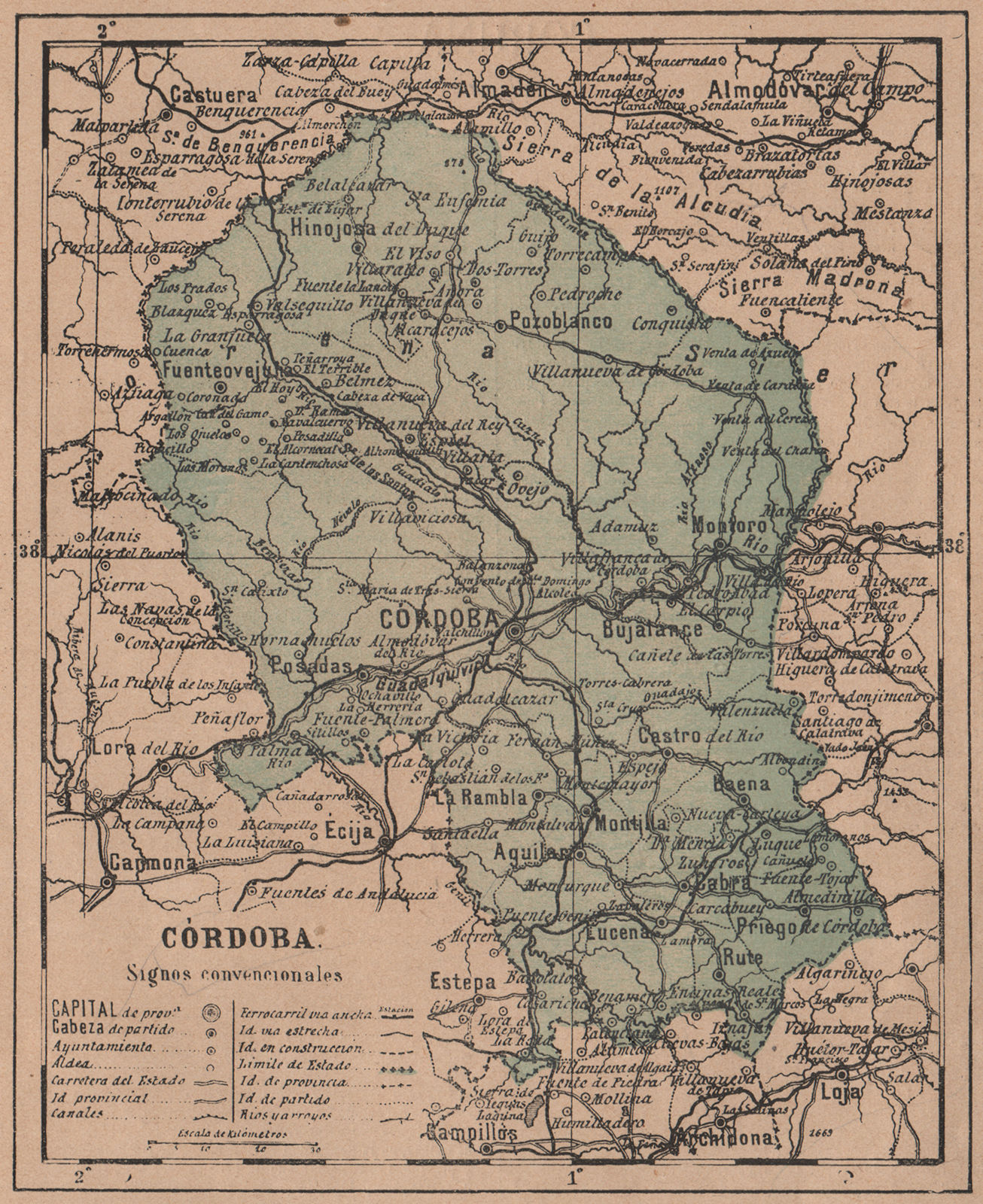Associate Product CÓRDOBA. Cordoba. Andalucia. Mapa antiguo de la provincia 1908 old antique