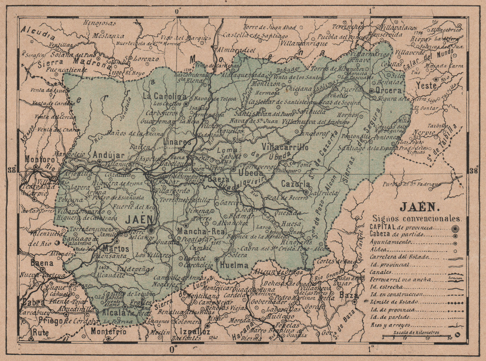 Associate Product JAÉN. Jaen. Andalucia. Mapa antiguo de la provincia 1908 old antique chart