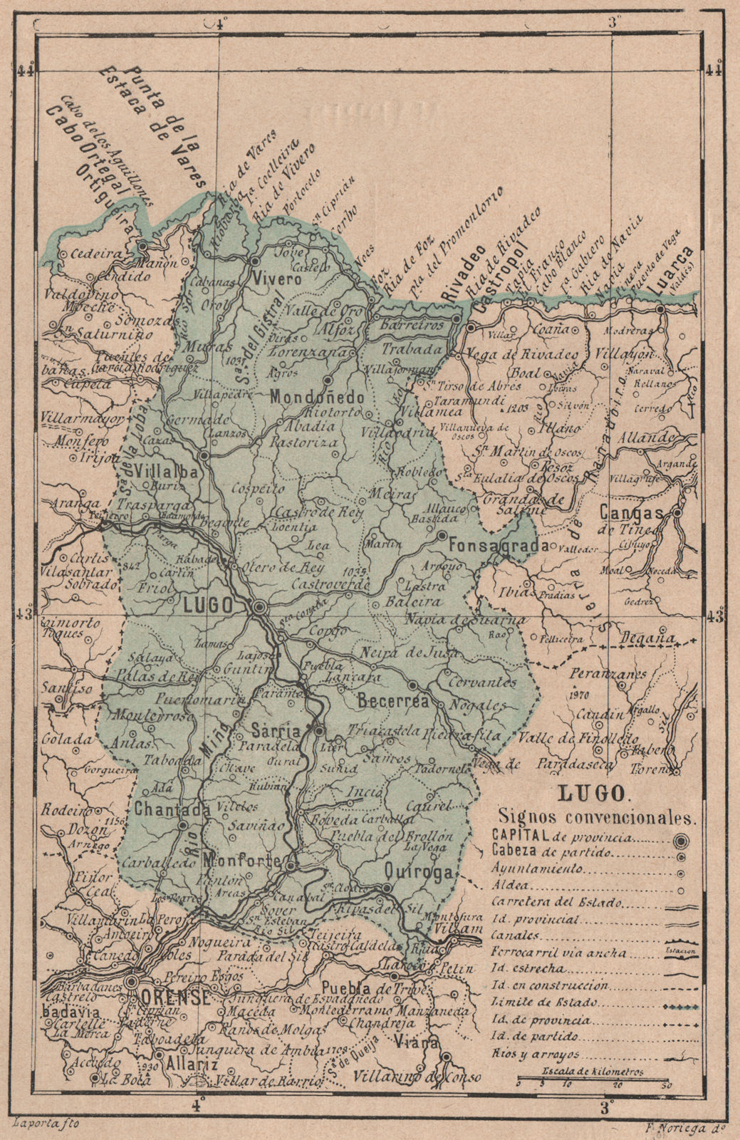 Associate Product LUGO. Galicia. Mapa antiguo de la provincia 1908 old antique plan chart