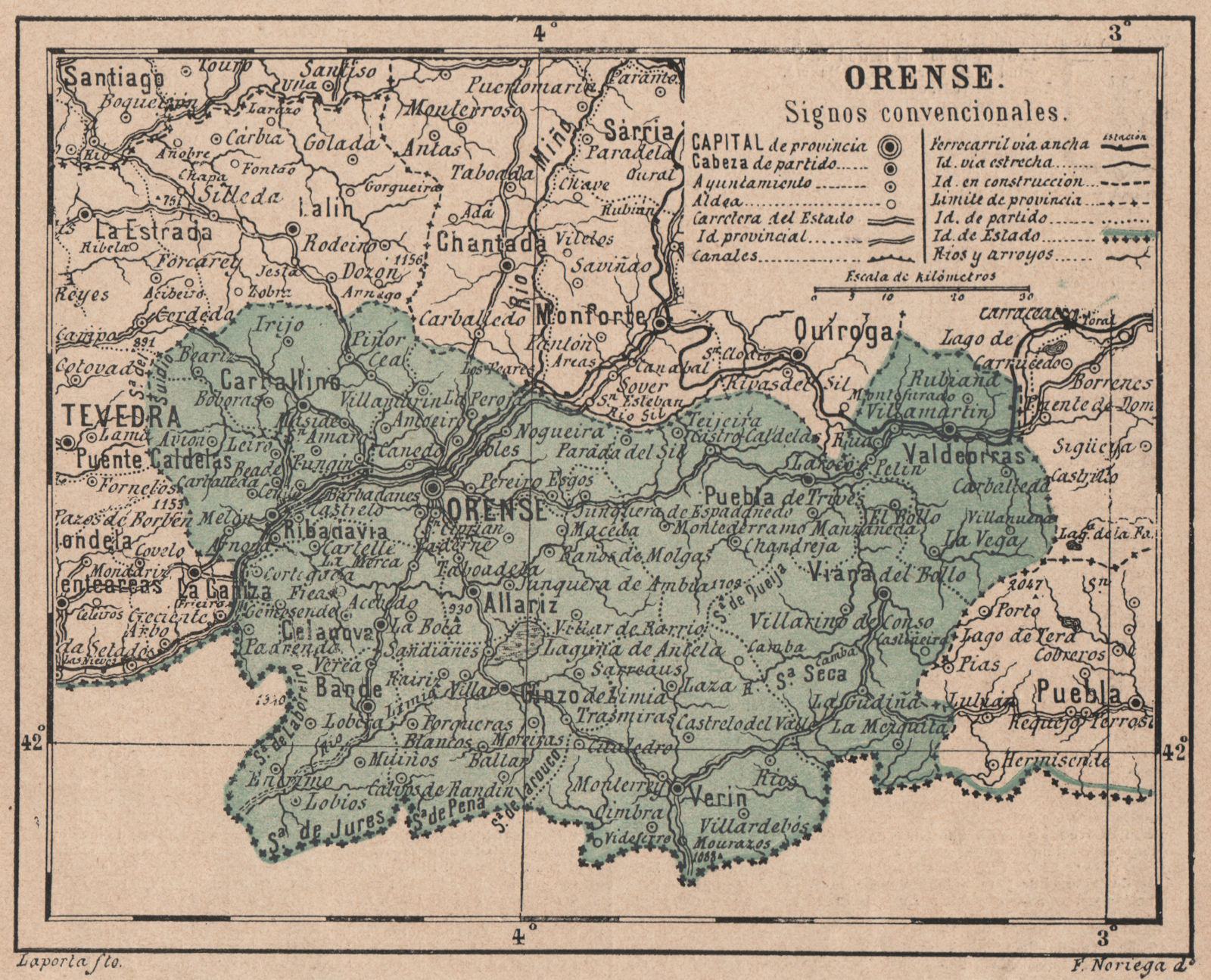 Associate Product ORENSE. Ourense. Galicia. Mapa antiguo de la provincia 1908 old antique