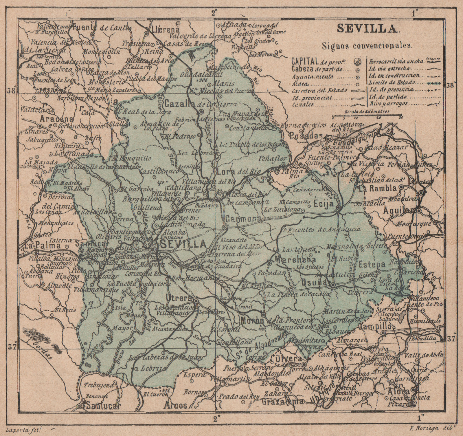 Associate Product SEVILLA. Seville. Andalucia. Mapa antiguo de la provincia 1908 old antique