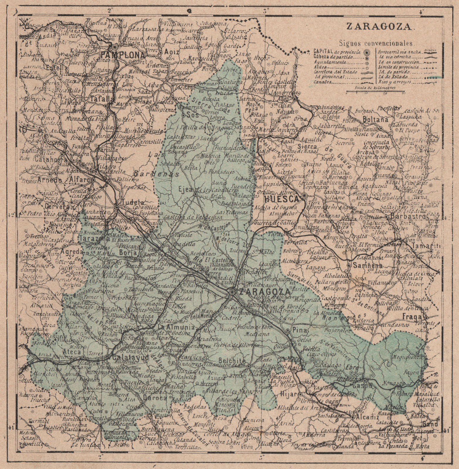 Associate Product ZARAGOZA. Saragossa. Aragon. Mapa antiguo de la provincia 1908 old antique