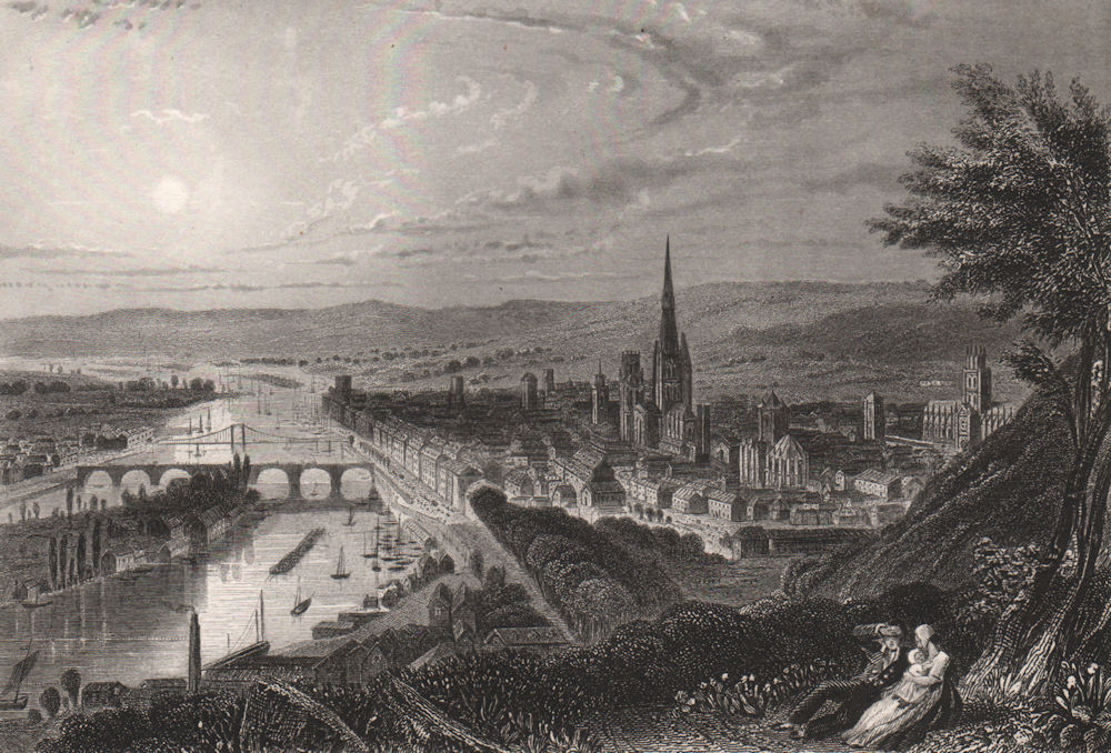 ROUEN showing Ile Lacroix, Pont Corneille & Cathedral. Seine-Maritime 1855