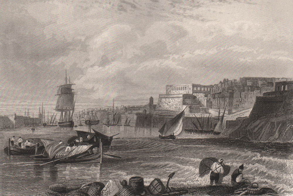VALETTA. 'Malte'. Ships & boats. Malta 1855 old antique vintage print picture