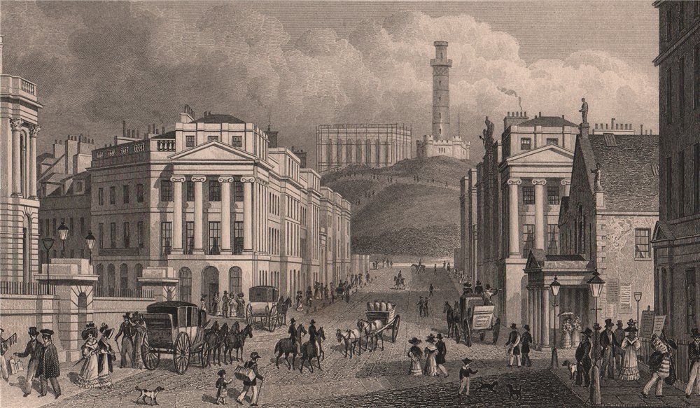 EDINBURGH. Waterloo Place, National/Nelson Monuments, Calton Hill. SHEPHERD 1833