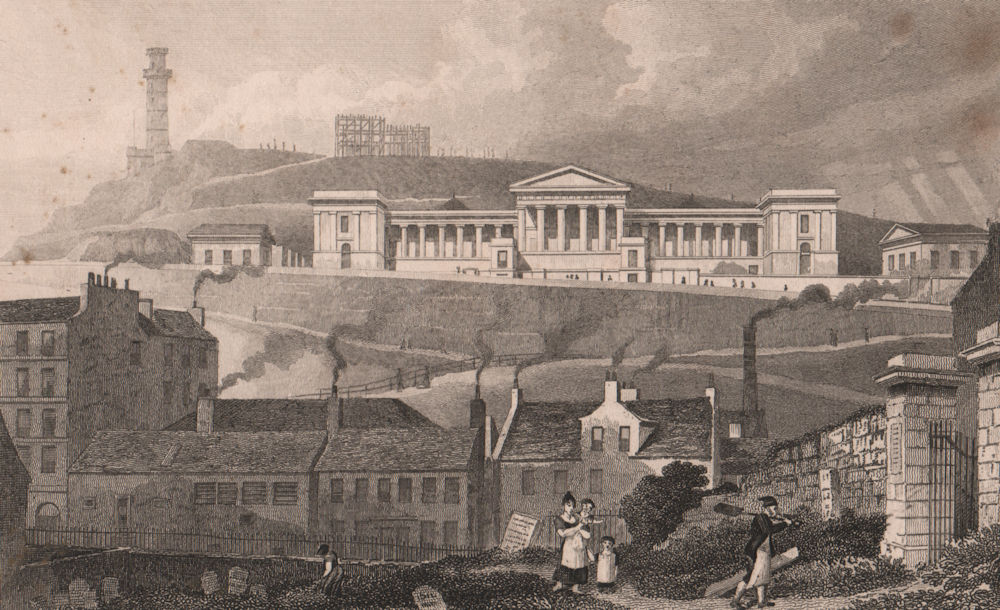 EDINBURGH Old Royal High School, Calton Hill. New Parliament House.SHEPHERD 1833