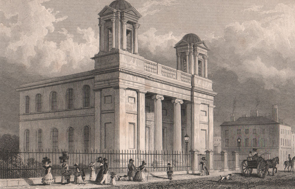 St. Andrew's Scotch Kirk/Church, Rodney Street. Liverpool. PYNE 1829 old print