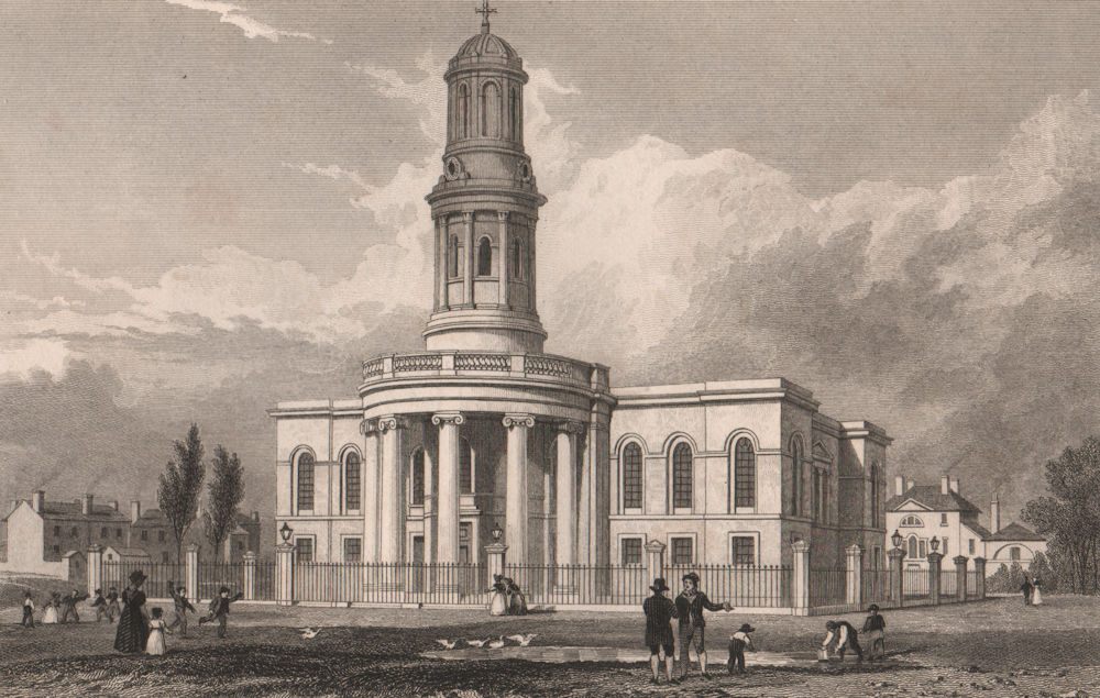 St. Philip's Church, Wilton Place, Salford, Manchester. ALLOM 1829 old print