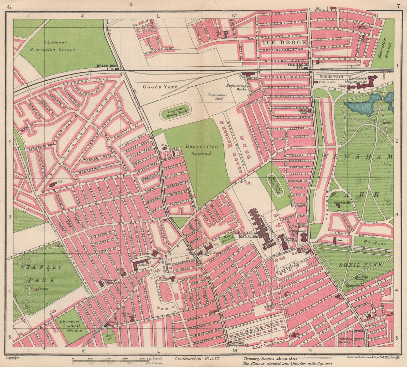 LIVERPOOL. Anfield Everton Tue Brook Newsham Park Breck Road 1949 old map