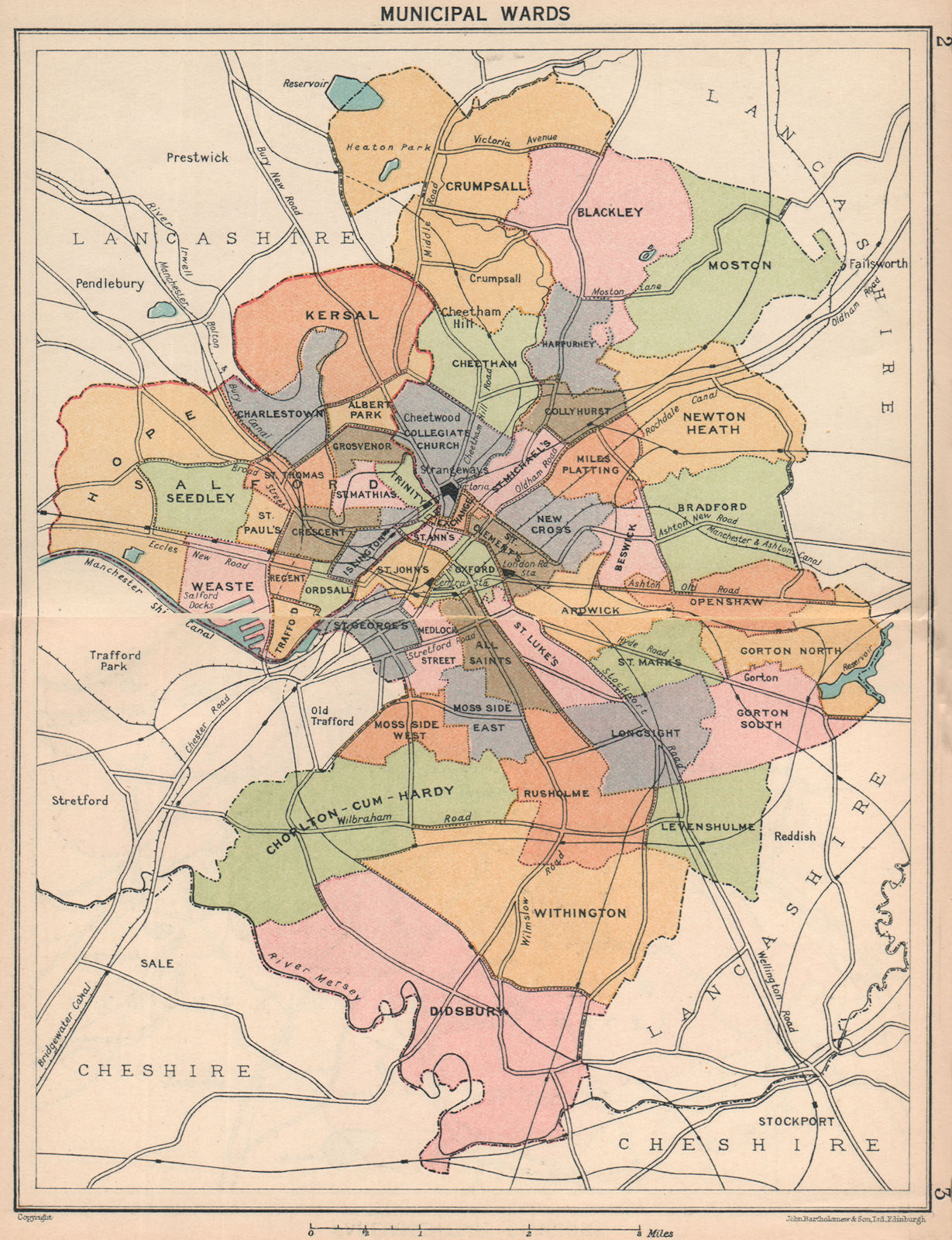 Associate Product MANCHESTER. Municipal Wards 1927 old vintage map plan chart