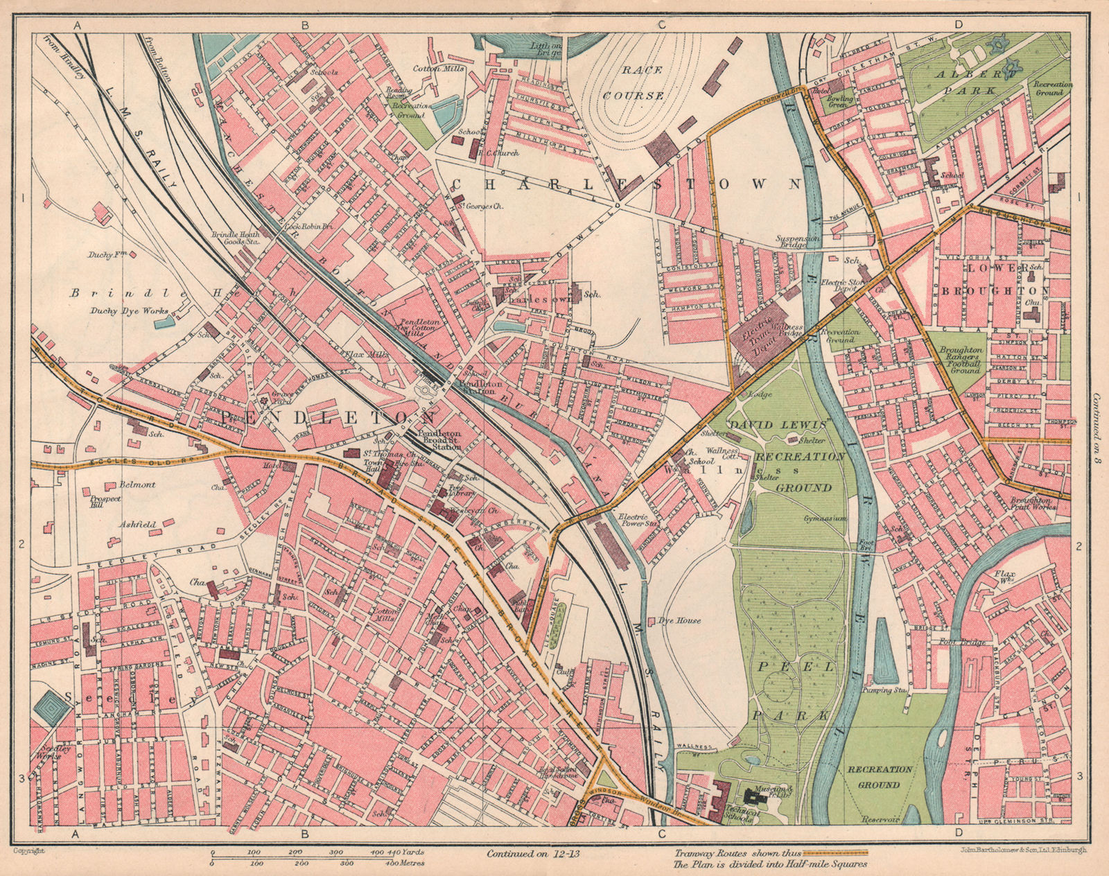 MANCHESTER NORTH WEST. Pendleton Salford Charlestown Lower Broughton 1927 map