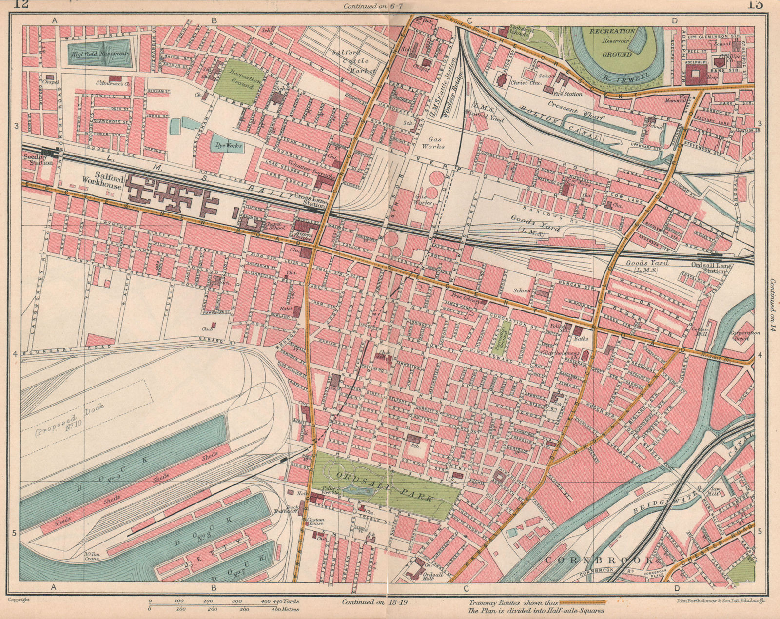 Associate Product MANCHESTER WEST. Salford Quays Weaste Seedley Cornbrook 1927 old vintage map