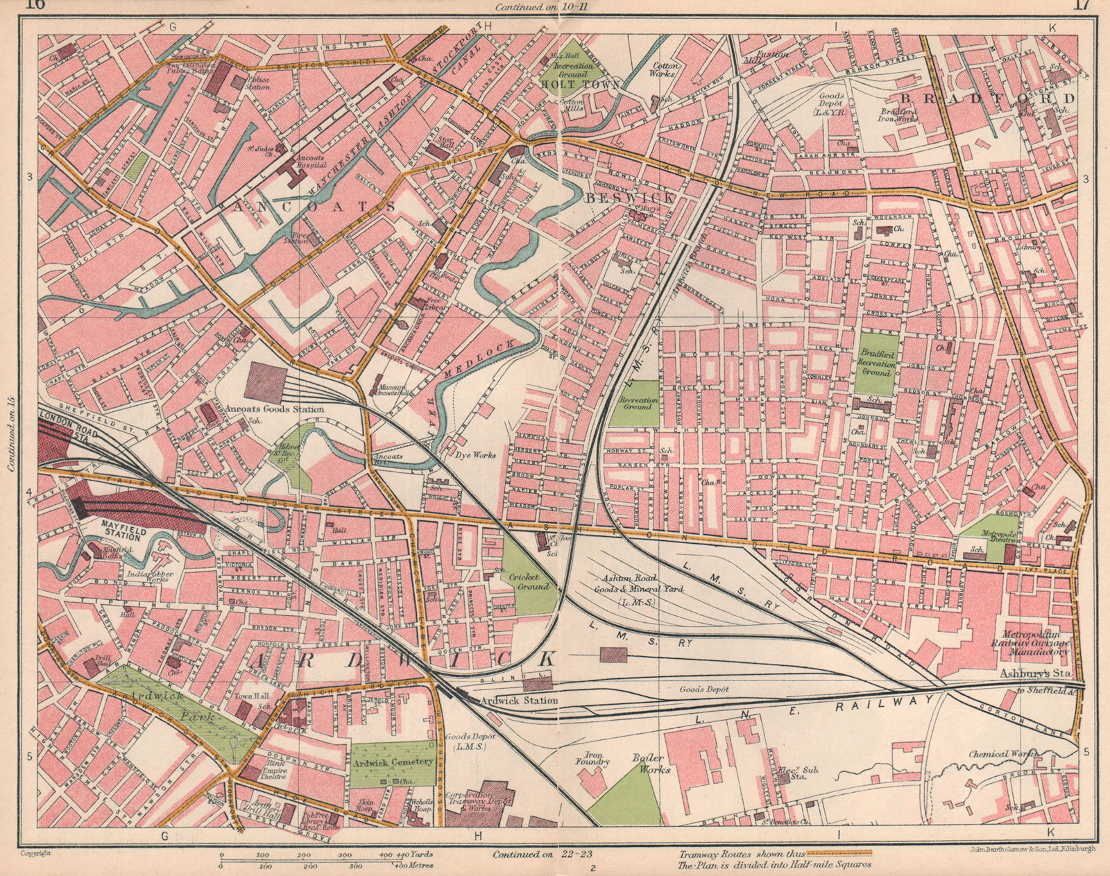 MANCHESTER EAST. Ancoats New Islington Ardwick Beswick 1927 old vintage map