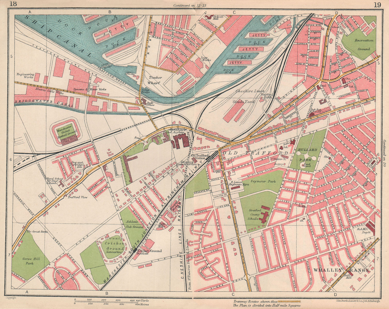 MANCHESTER SOUTH WEST. Old Trafford Salford Quays Whalley Range 1927 map