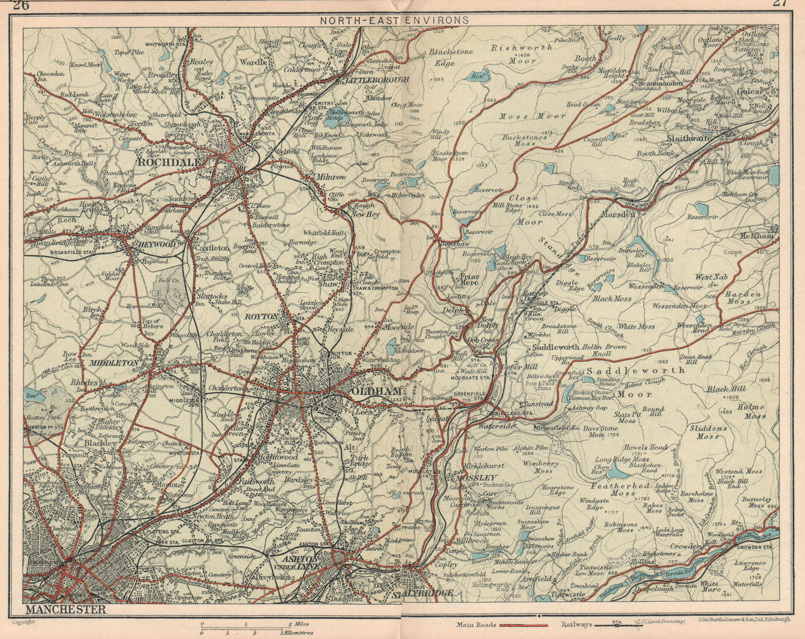 Associate Product NE MANCHESTER environs. Rochdale Oldham Ashton-under-Lyne 1927 vintage map