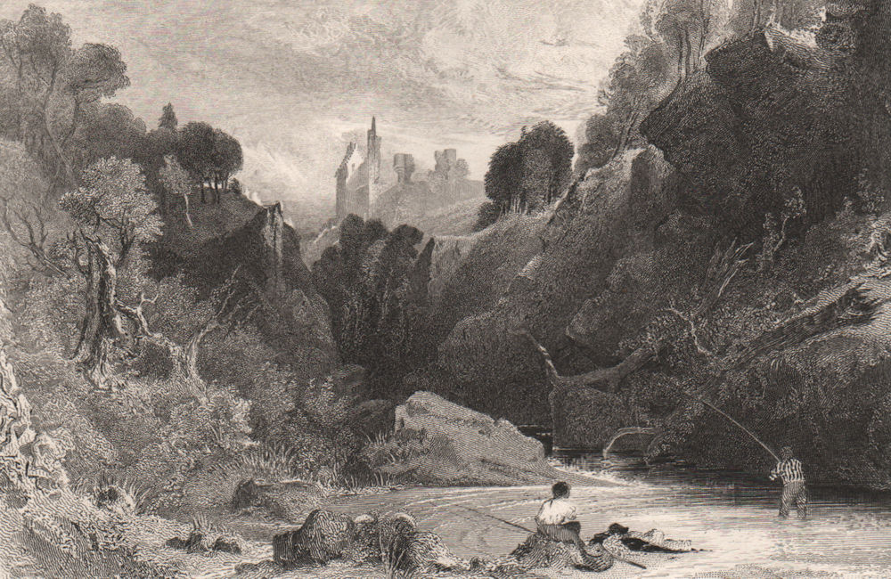 Rosslyn Castle, Roslin Glen, Midlothian. Scotland 1845 old antique print