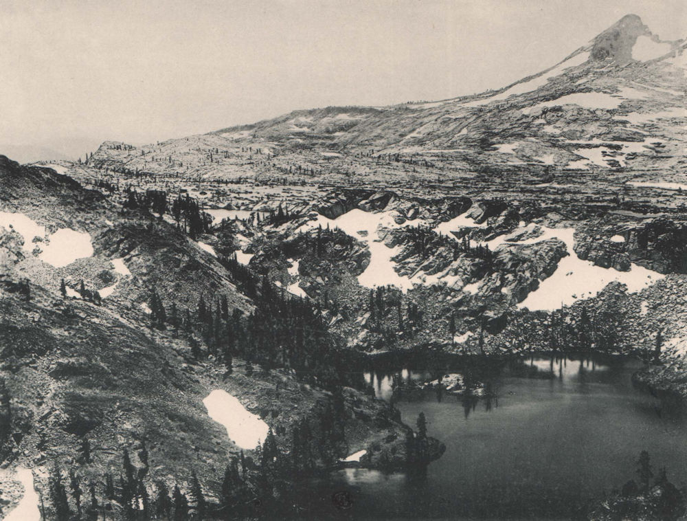 The High Sierras, near Tahoe, California. Albertype print 1893 old