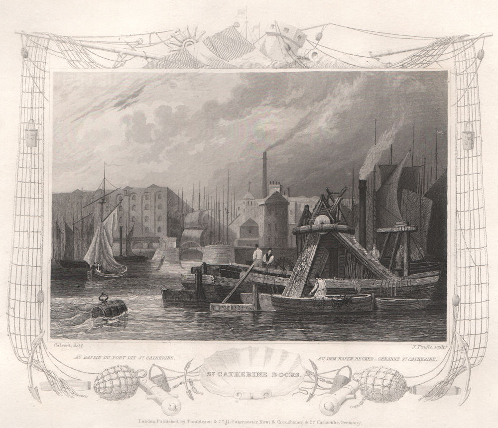Associate Product 'St. Catherine Docks'. London. Decorative view by William TOMBLESON 1835 print