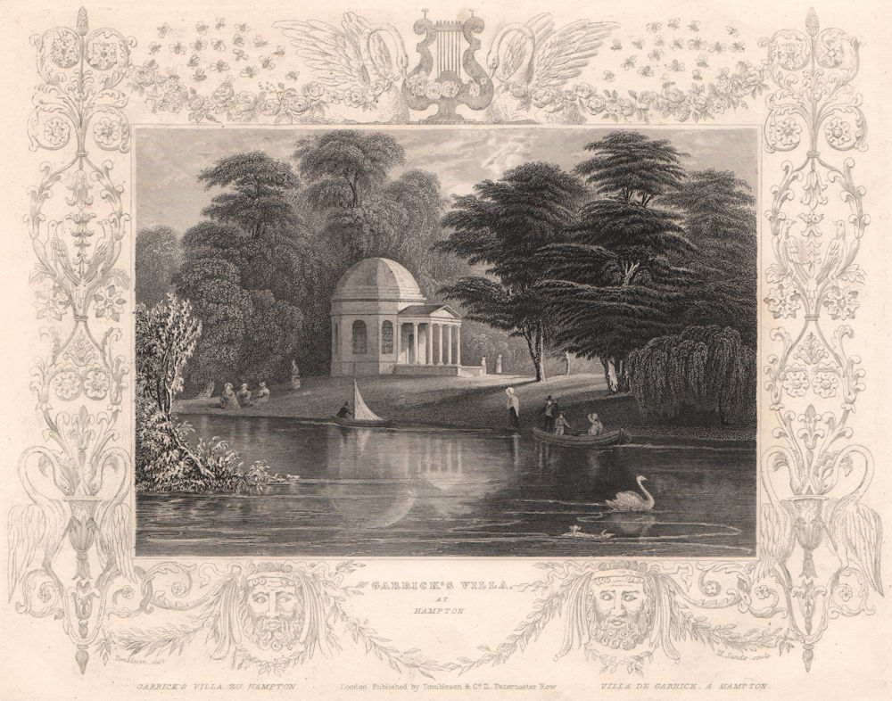 Associate Product 'Garrick's Villa, at Hampton'. London. Decorative view by Wm TOMBLESON 1835