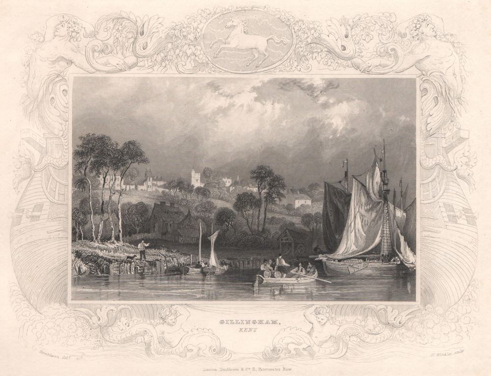 'Gillingham, Kent'. Decorative view by William TOMBLESON 1835 old print