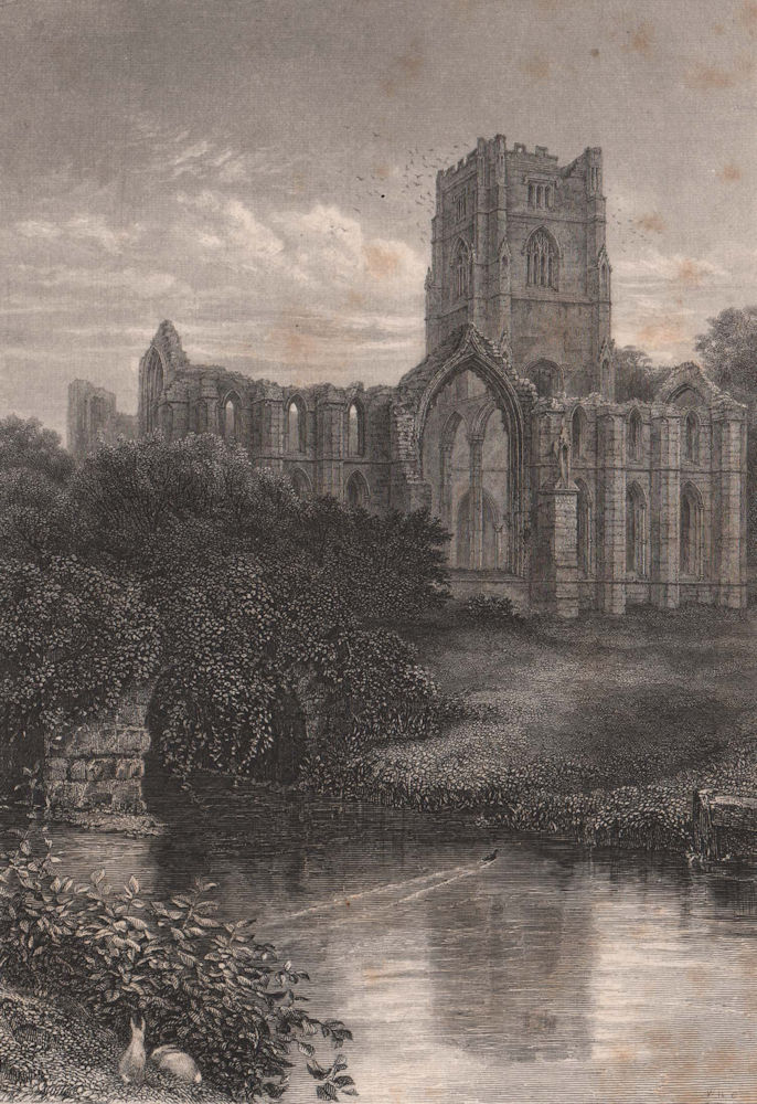 Fountains Abbey, Yorkshire 1898 old antique vintage print picture