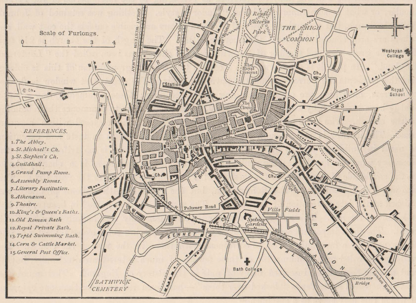 Map of Bath, Somerset 1898 old antique vintage plan chart