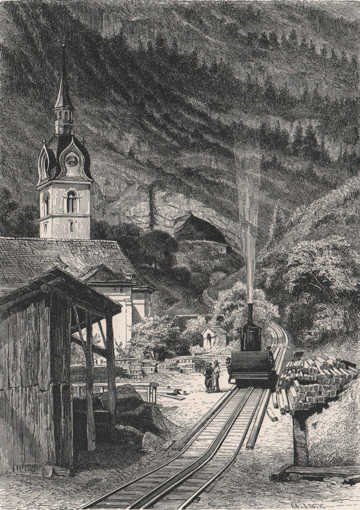 Vitznau Terminus of the Rigi Railway, 1464 feet, Switzerland 1891 old print
